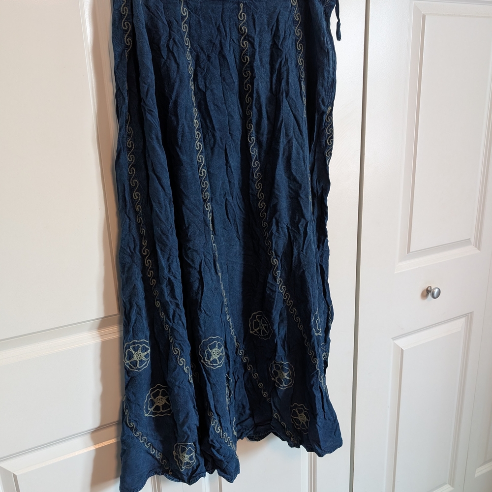 Blue Bohemian Maxi Skirt with Embroidered Trim - Picture 2 of 6